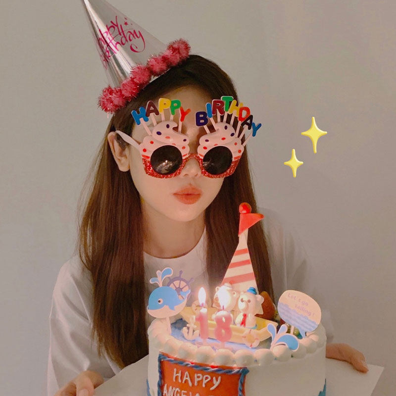 生日易拉宝装饰场景布置宝宝周岁快乐儿童女孩创意搞怪眼镜卡通