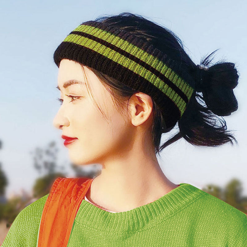 发带女网红韩国潮宽边条纹针织毛线森女系薄款脖套ins加厚束发头