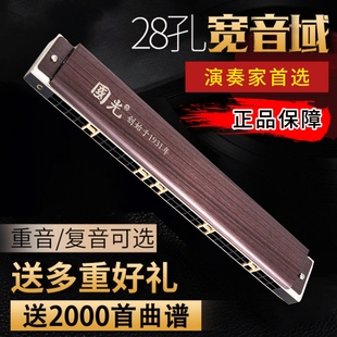 国光28孔宽音域复音口琴C调成人初学高端演奏级重音入门比赛口琴