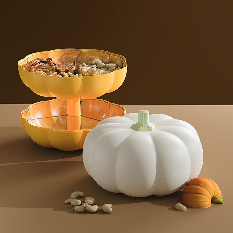 南瓜干果盘客厅茶几家用零食摆放盘坚果分格收纳盒过新年糖果盒子