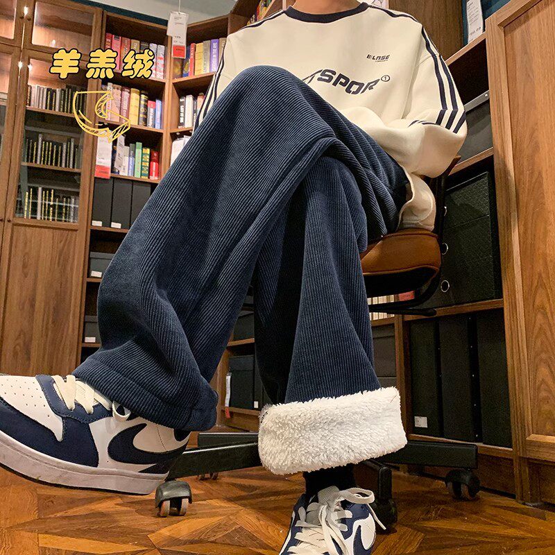美式灯芯绒卫裤男冬季加绒加厚防寒棉裤宽松重磅羊羔绒休闲裤子潮