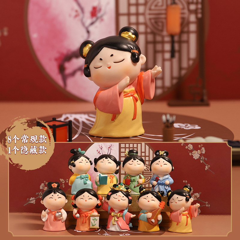 古风唐八艺搪胶小摆件古典才女文创手办盲盒公仔摆件送女生小