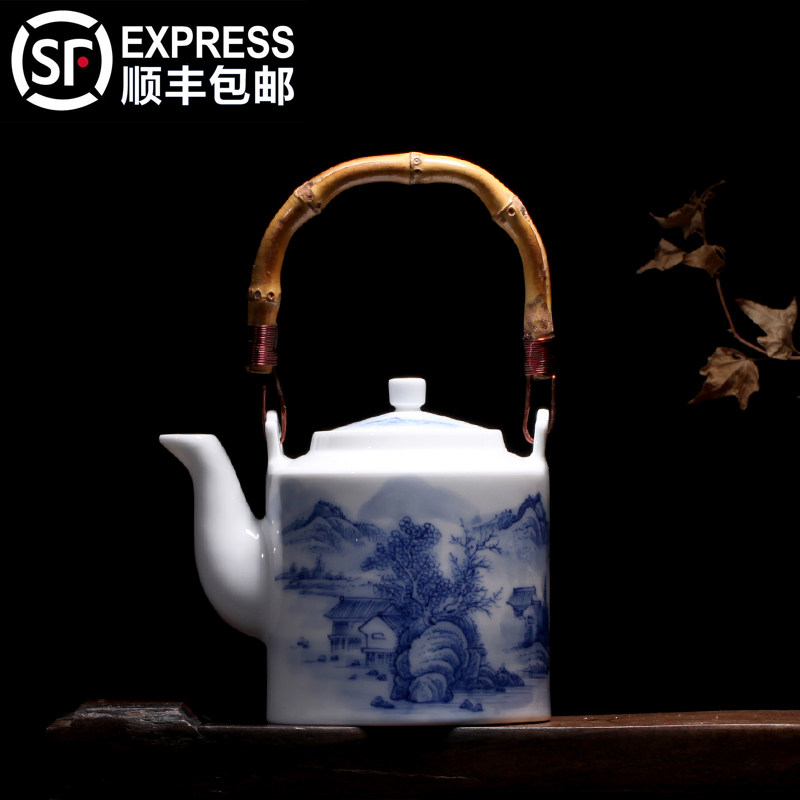 景德镇手绘青花瓷茶壶陶瓷单壶大号泡茶壶大容量凉水壶过滤小茶壶