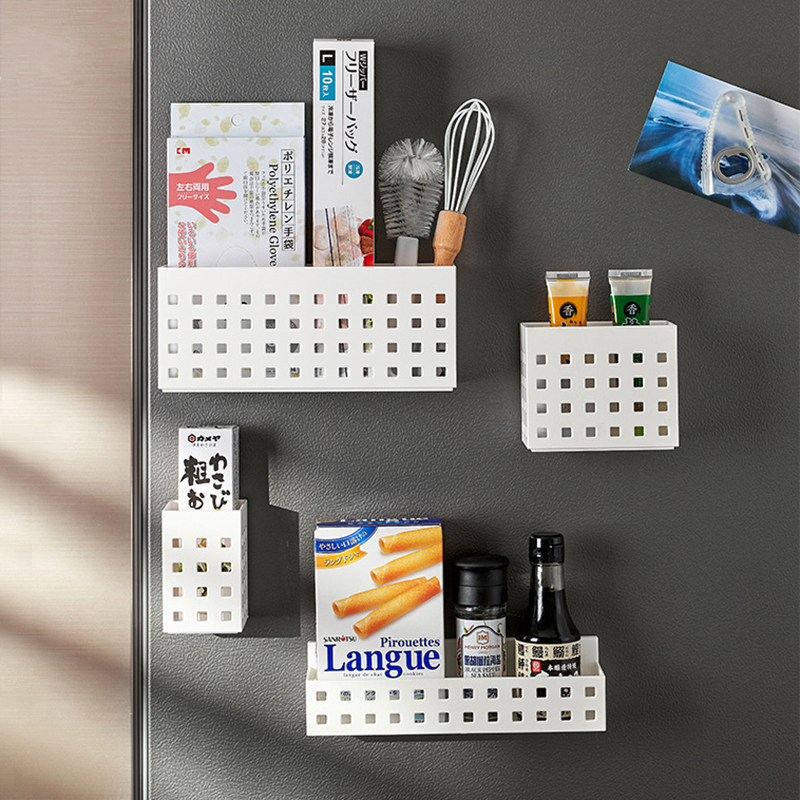 日本磁吸收纳盒冰箱侧面置物架磁铁免打孔壁挂式厨房保鲜膜储物盒