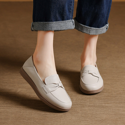 玛莎妍头层牛皮蝴蝶结乐福鞋女