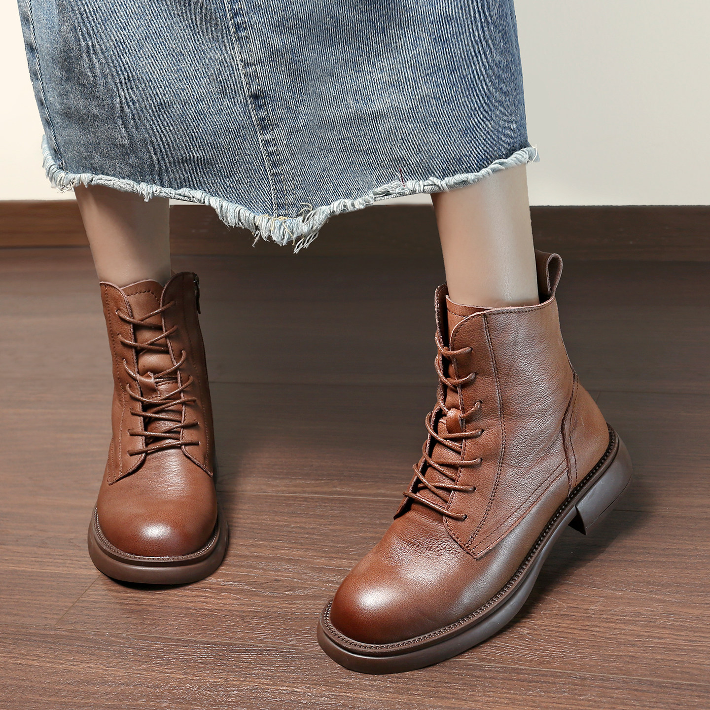 真皮平底小短靴女英伦马丁靴单靴秋冬软底软面头层牛皮高帮棉皮鞋,女鞋,马丁靴,淘宝优惠券,粉丝福利购,淘宝优惠卷