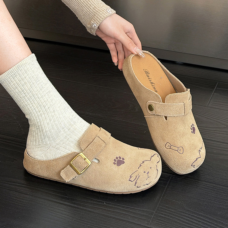 真皮厚底休闲风卡通勃肯半鞋女一脚蹬搭扣平底外穿运动休闲女拖鞋,女鞋,勃肯鞋/软木鞋,淘宝优惠券,粉丝福利购,淘宝优惠卷