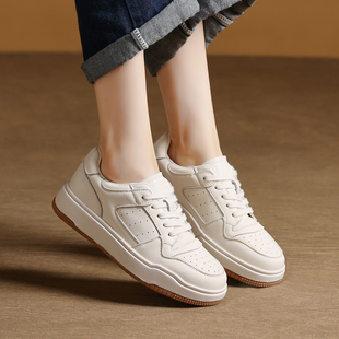头层牛皮厚底小白鞋女2026新款春秋百搭板鞋复古休闲韩版阿甘鞋子