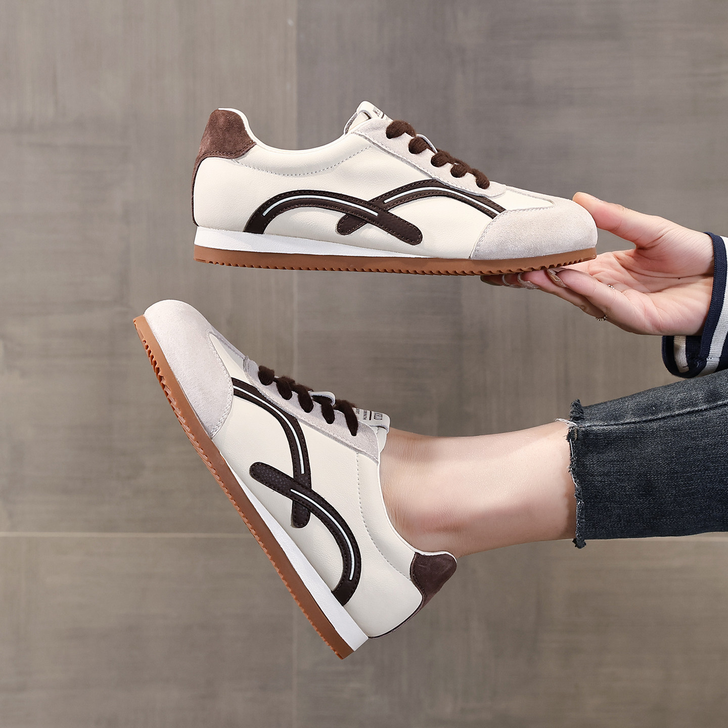 真皮复古德训鞋女平底2025秋季新款阿甘鞋百搭舒适时尚休闲运动鞋,女鞋,休闲板鞋,淘宝优惠券,粉丝福利购,淘宝优惠卷