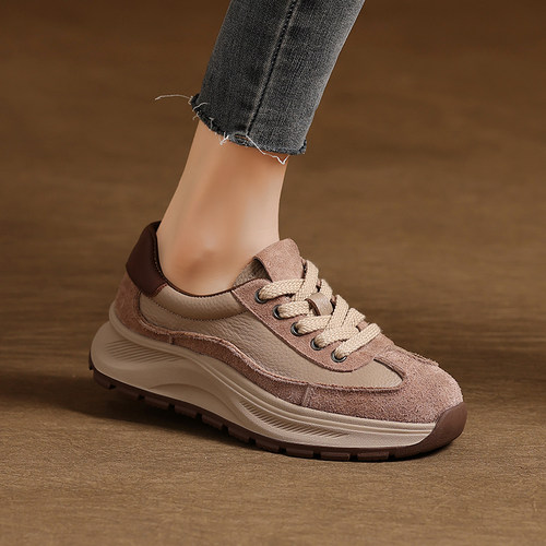 头层牛皮复古运动女鞋