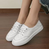 一脚蹬单鞋 头层牛皮浅口小白鞋 韩版 透气平底休闲女鞋 女秋2026新款