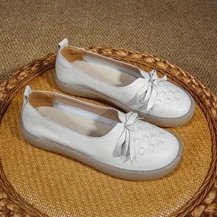 头层牛皮软底小白鞋女透气2026春秋新款平底士女鞋浅口妈妈单鞋子