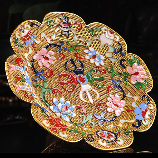 景泰蓝曼扎盘八吉祥金丝家用供曼扎盘曼茶罗托盘藏传用品约18cm