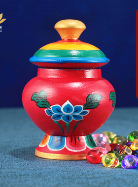 实木宝瓶彩绘莲花家用摆件