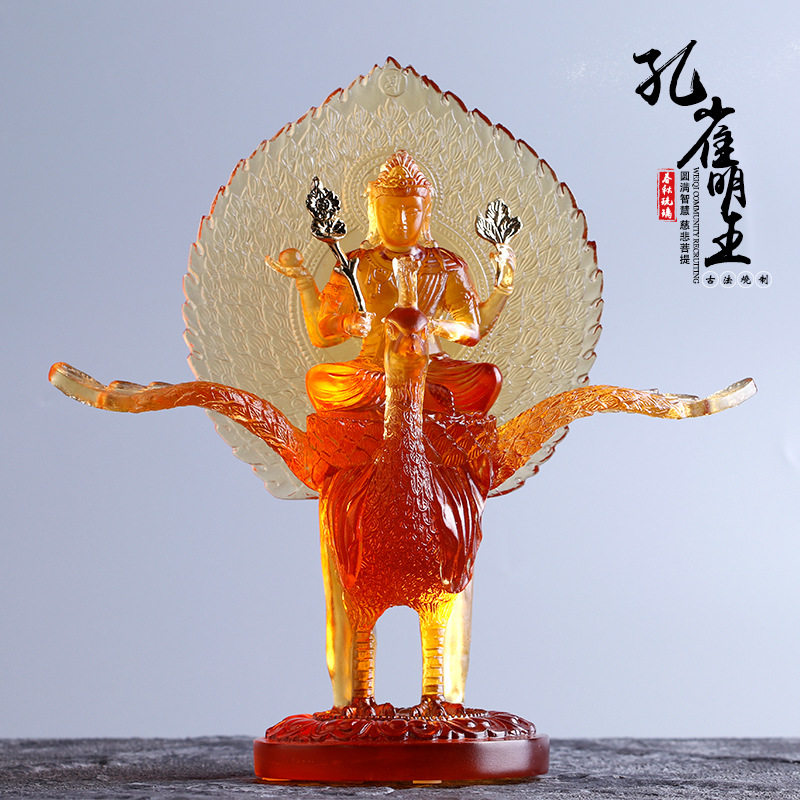 藏式新款琉璃大孔雀明王佛像佛母佛堂家居供奉摆件密宗造像摆件