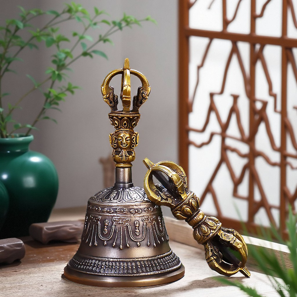 尼泊尔纯铜金刚铃杵手工雕花铃铛五股九股金刚铃法铃声音响亮铃