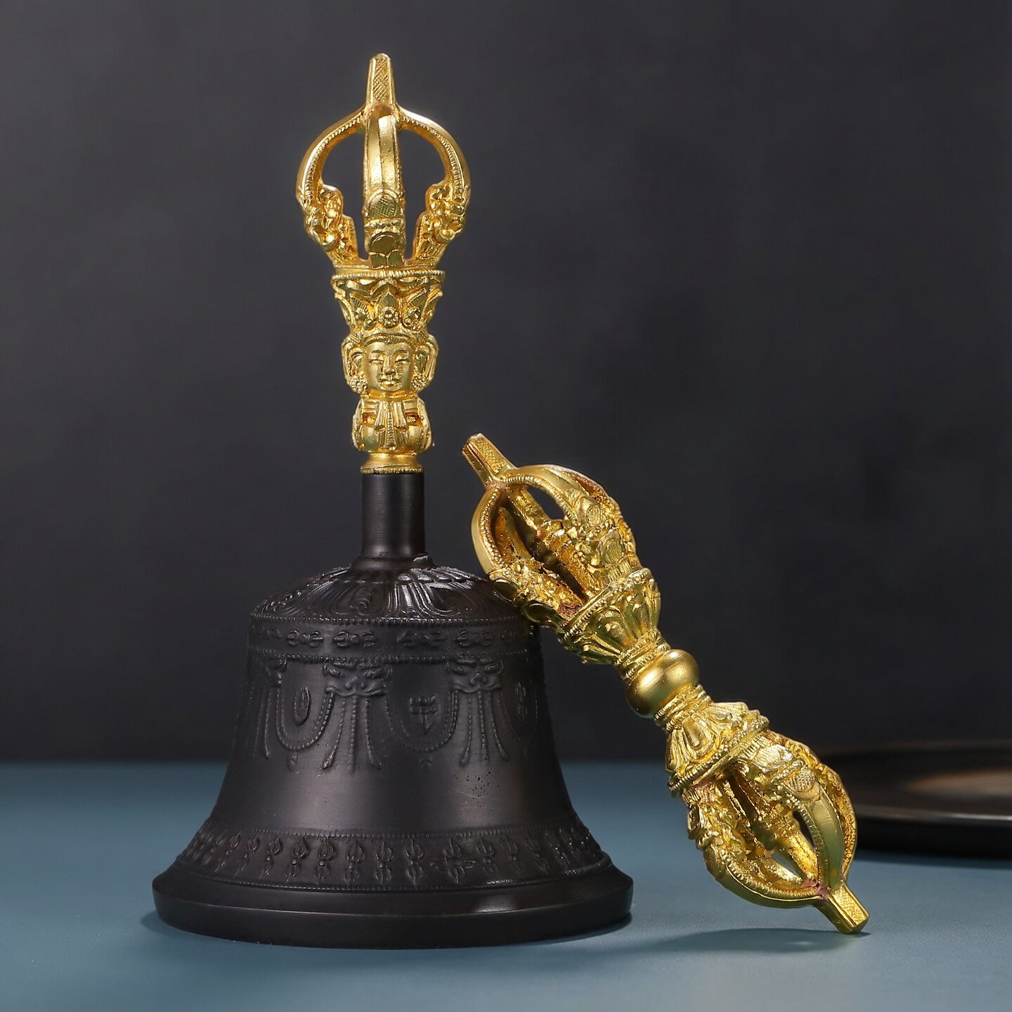 金刚铃杵尼泊尔工艺五股铃杵纯铜法器藏传密宗修法藏式一套大小号