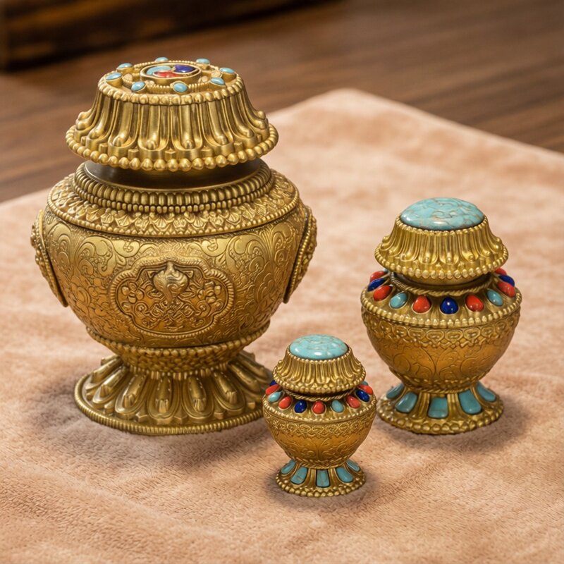慧宝装藏宝瓶黄铜甘露宝瓶藏式密宗供财神宝瓶迷你摩尼宝小号摆件
