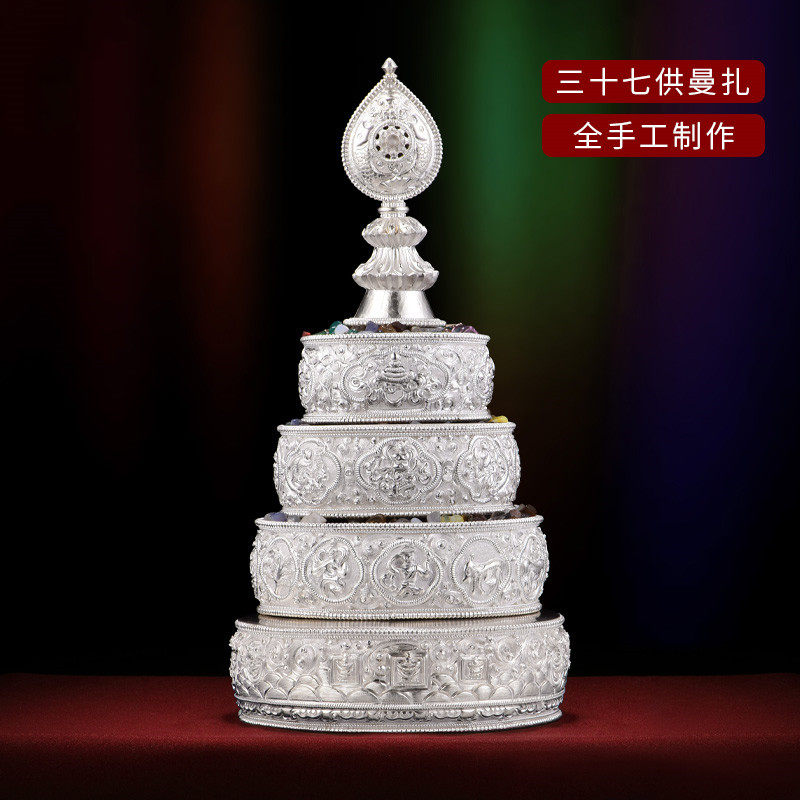S99纯银曼扎盘全手工曼茶罗三七堆带托盘供修曼扎盘12cm民族风