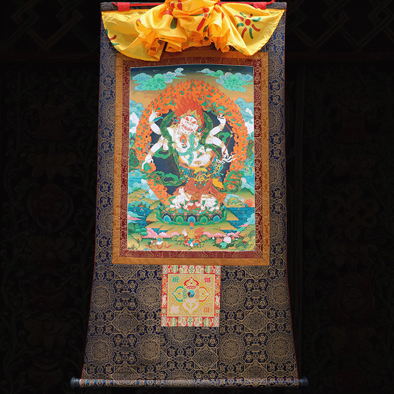 白六臂玛哈嘎拉护法财神矿物颜料微喷唐卡画 藏传密宗定制精裱画