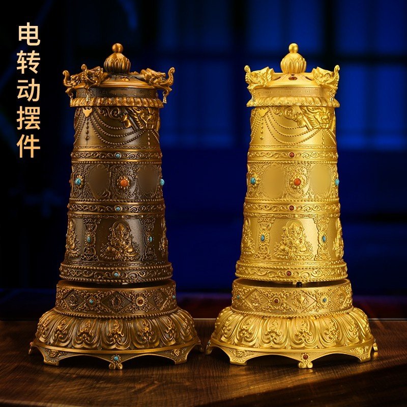 藏族转经简唐多括罗电动转轮经简桌面家用彩绘合金摆件西藏转金筒,家居饰品,装饰摆件,淘宝优惠券,粉丝福利购,淘宝优惠卷