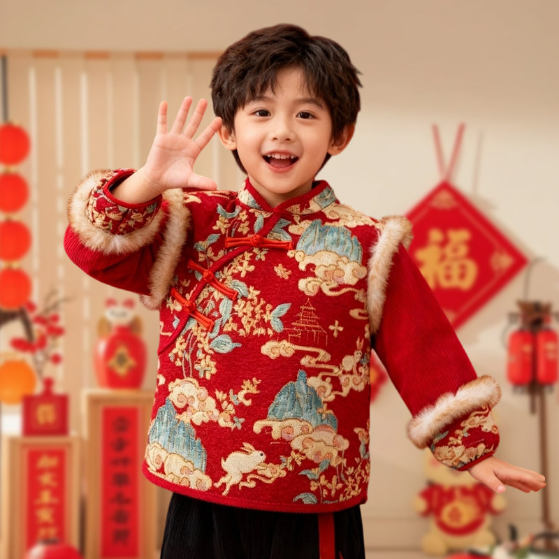 中国风唐装儿童罩衣宝宝吃饭围兜防水防脏秋冬婴儿新年喜庆拜年服,童装/婴儿装/亲子装,反穿衣/罩衣,淘宝优惠券,粉丝福利购,淘宝优惠卷