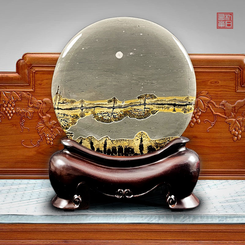 玄关客厅奇石国画石石头摆件中式
