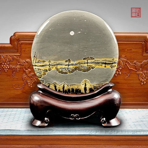 玄关客厅奇石国画石石头摆件中式