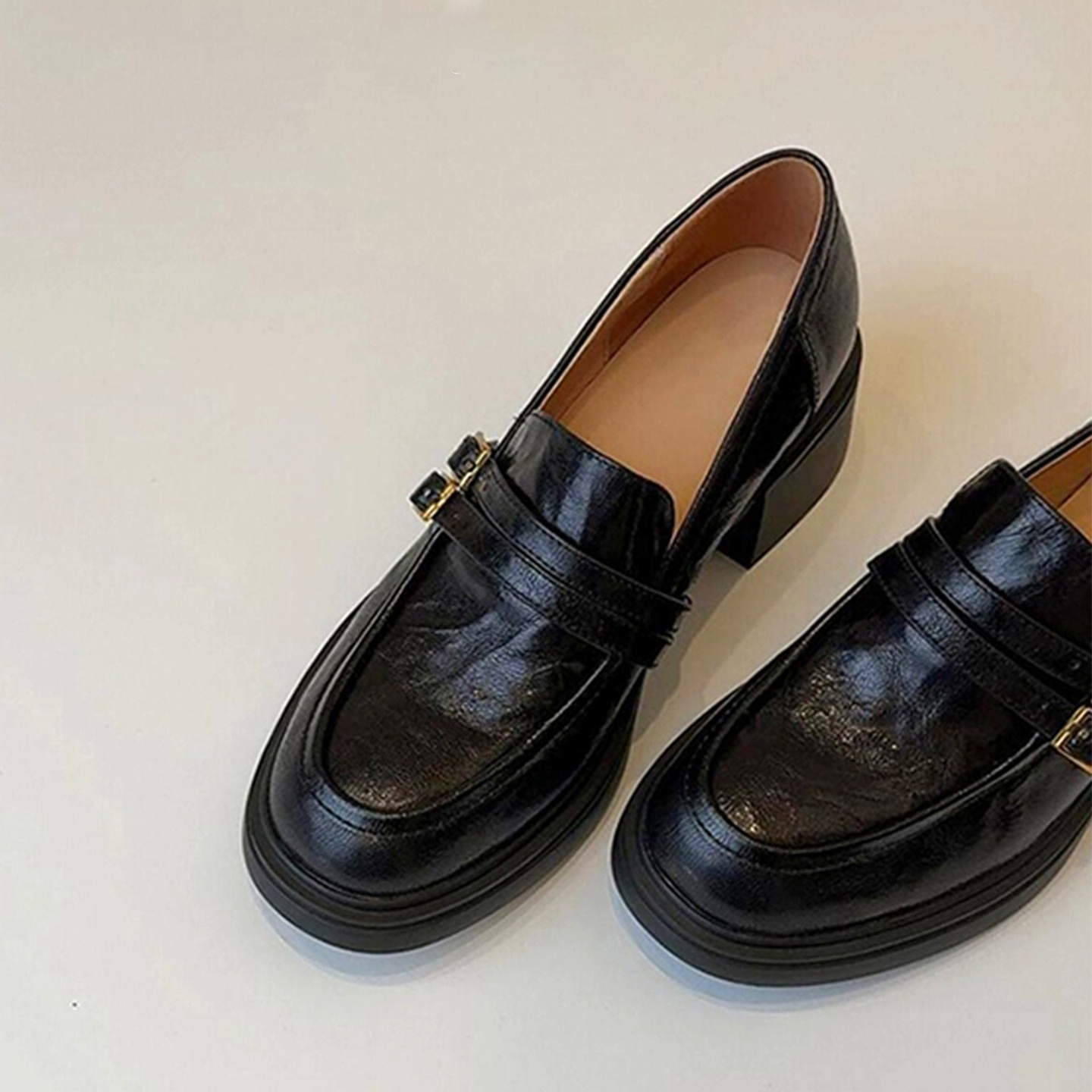 真皮！复古英伦风粗跟一脚蹬乐福鞋女2026新款圆头厚底小皮鞋单鞋,女鞋,浅口单鞋,淘宝优惠券,粉丝福利购,淘宝优惠卷