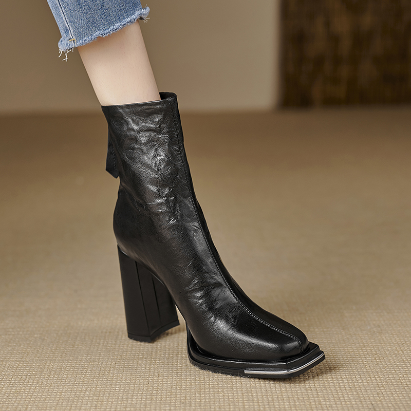 法式复古真皮短靴女2025秋冬新款