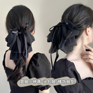 新款大蝴蝶结抓夹飘带女法式温柔后脑勺盘发发夹气质雪纺发饰品