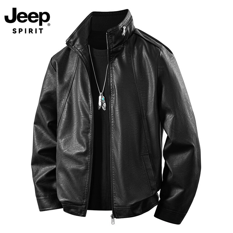 JEEP吉普官方正品美式潮流大码夹克外套男士秋季新款复古立领皮衣