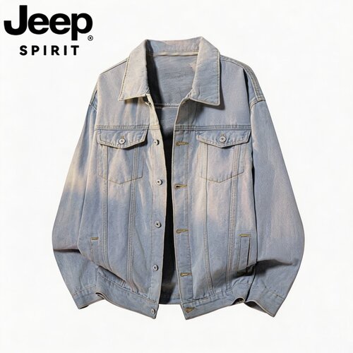 JEEPSPIRIT做旧加绒牛仔外套男