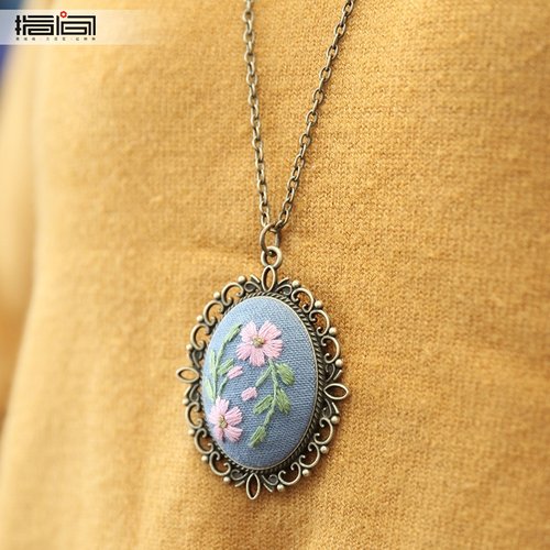 锦皓手工刺绣diy材料包项链女布艺花朵鲁绣初学古风毛衣链