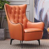 北欧单人沙发椅真皮老虎椅客厅休闲椅卧室高背椅单椅懒人沙发皮u.