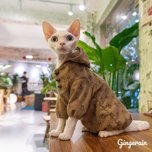 GINGERAIN 日系古着猫外套oversize德文猫无毛猫灯芯绒连帽卫衣