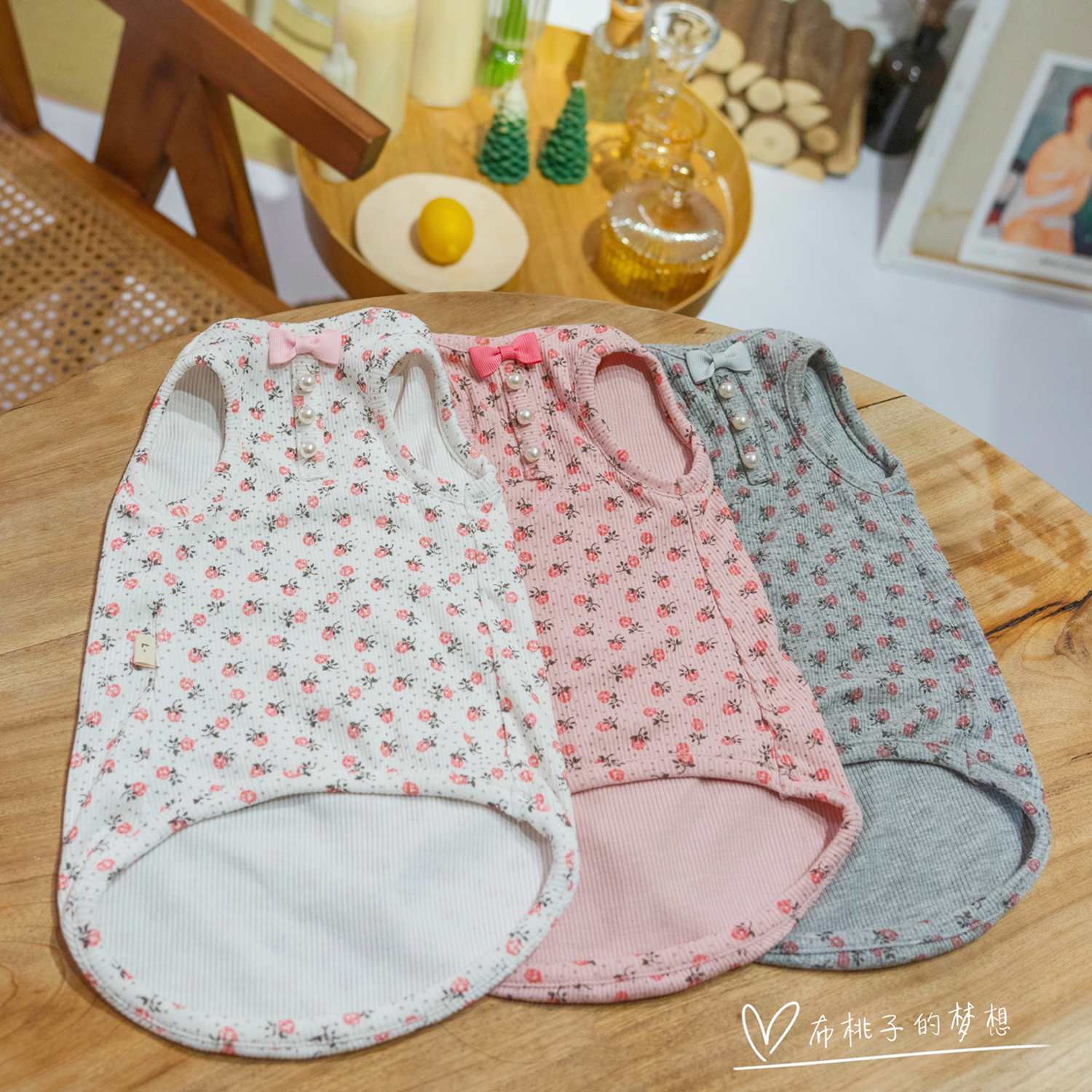 GINGERAIN 珍珠弹力背心德文猫衣服无毛猫舒适初夏甜美蝴蝶结T恤