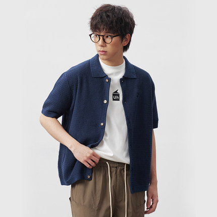 UHUZZ 9周年全棉针织翻领短袖开衫POLO复古休闲毛衣外套老钱风夏