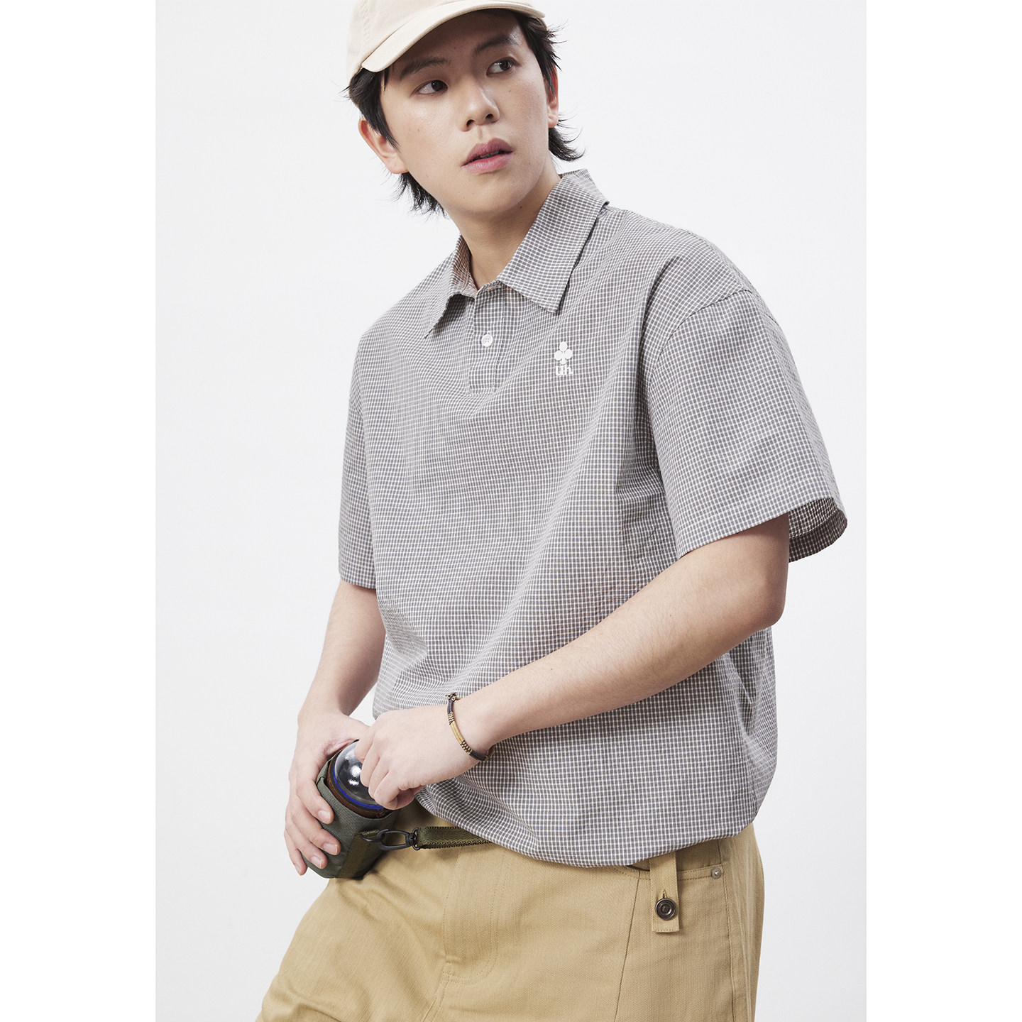 UHUZZ 26SSUH格子POLO短袖衬衣复古宽松休闲下摆可调节翻领T恤