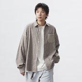 口袋长袖 UHUZZ 25AW鸽子公园格子衬衫 衬衣复古宽松休闲百搭外套男