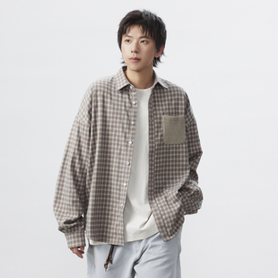 衬衣复古宽松休闲百搭外套男 口袋长袖 UHUZZ 25AW鸽子公园格子衬衫