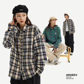 衬衫 潮WOO专属 UHUZZ鸽子刺绣格子长袖 男女复古宽松休闲百搭衬衣
