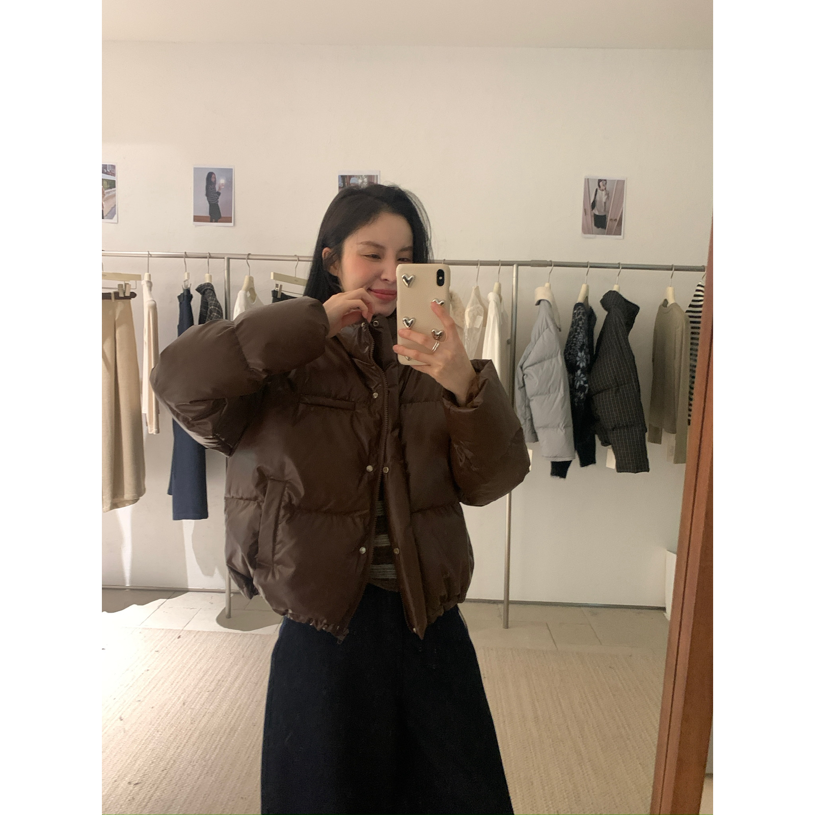 KITTIN-寒神器韩标Rose｜复古老钱Pu皮质感蓬松面包棉服R2215-AW2