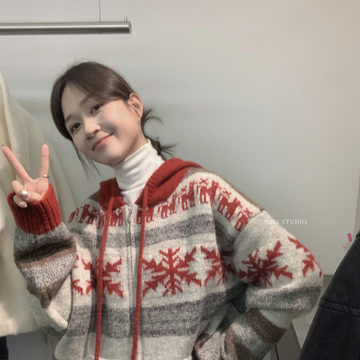 Dec限定氛围感费尔岛慵懒宽松拼色暖和毛衣开衫短外套(含4羊毛)