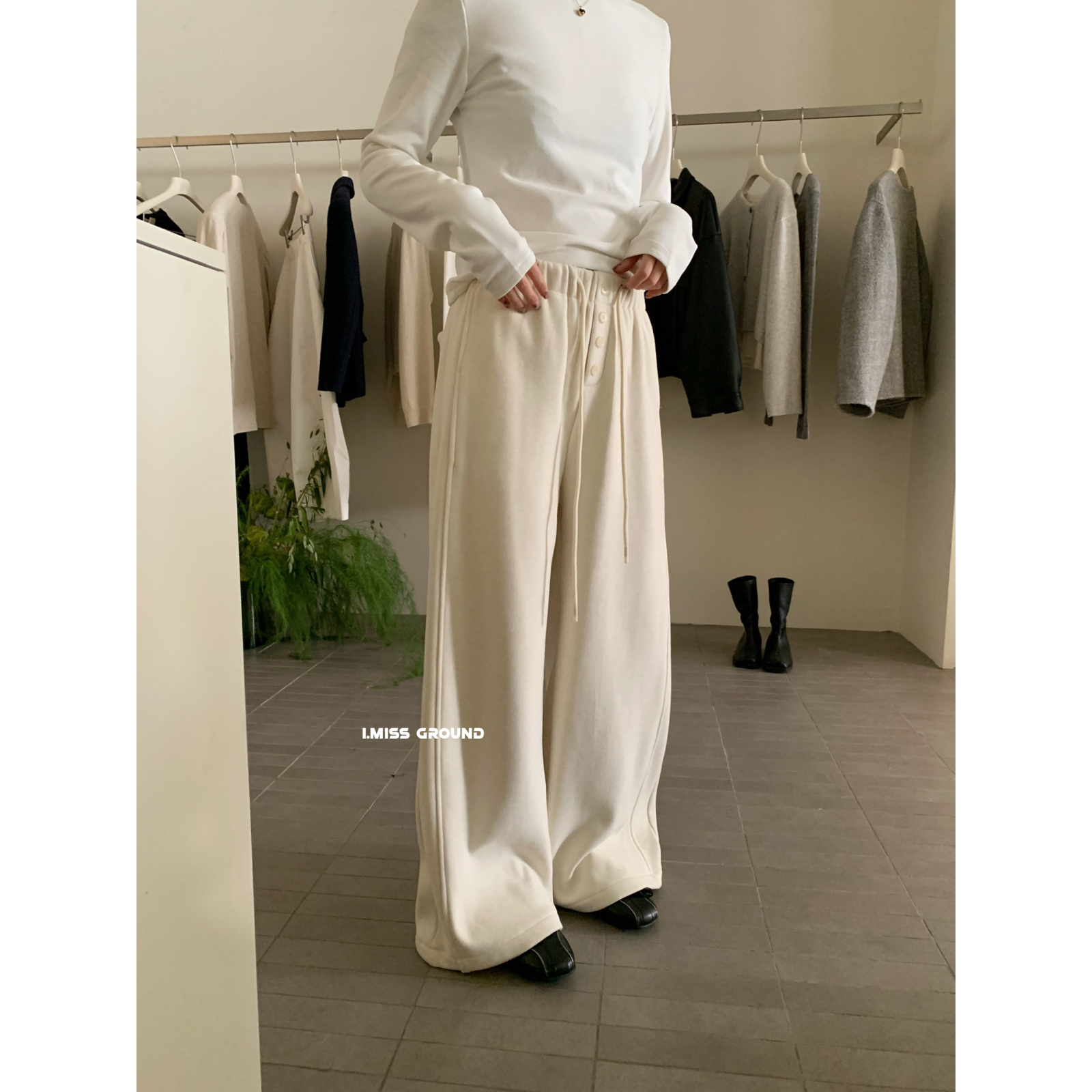 IMISS-冬上新加厚加绒～显瘦简约气质松紧休闲裤H80873