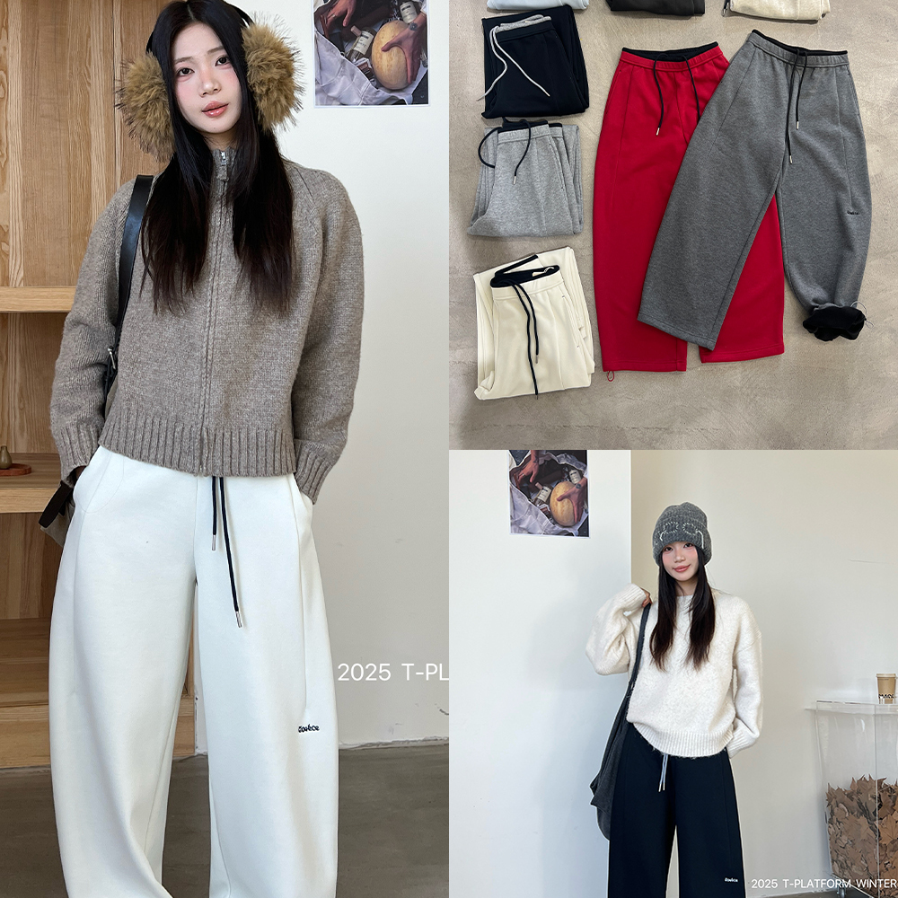 T-PLATFORM-母卫裤女2025冬季宽松直筒阔腿休闲裤松弛休闲裤83366