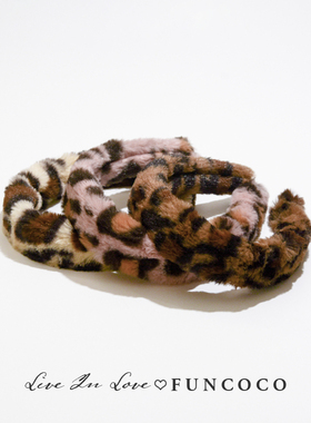 日本甜美网红豹纹毛毛发卡发箍外出百搭秋冬季头饰毛绒发夹发带女
