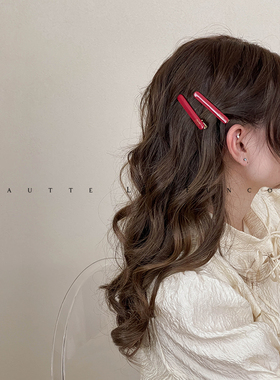 FUNCOCO｜韩系显白复古红~高级感简约碎发一字夹对夹前额刘海发掐