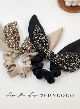 【温柔气质拿捏住了】韩系碎花奶咖色大蝴蝶结大肠发圈头绳发饰女