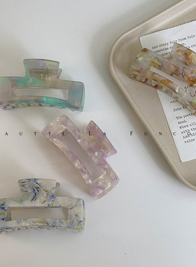 出口日本油画复古中号醋酸抓夹后脑勺半扎发鲨鱼夹方形高级感发饰